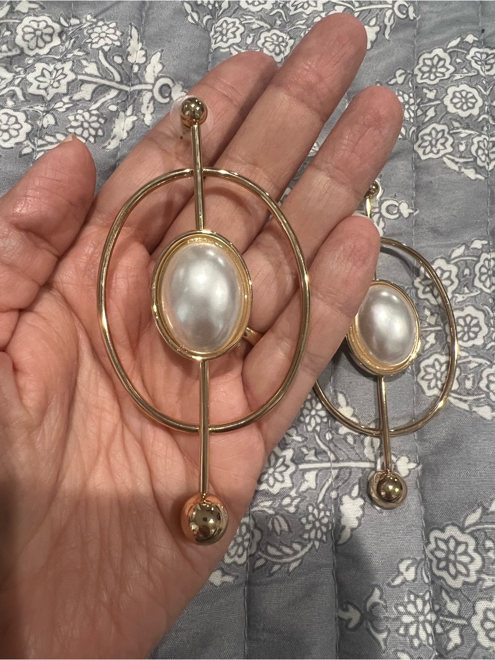 Gold-Tone Hoop Drop Earrings with Pearl Accent
